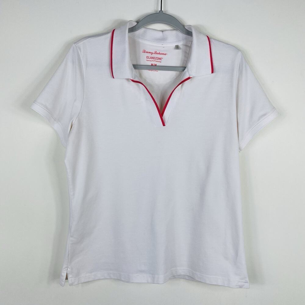 Tommy Bahama Top Women's Medium White Islandzone Pima Cotton 37.5 Short Sleeve